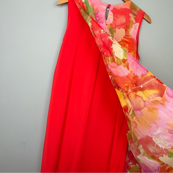 Scapa Lauren Perre sleeveless orange floral print dress size XL keyhole back - Picture 8 of 12